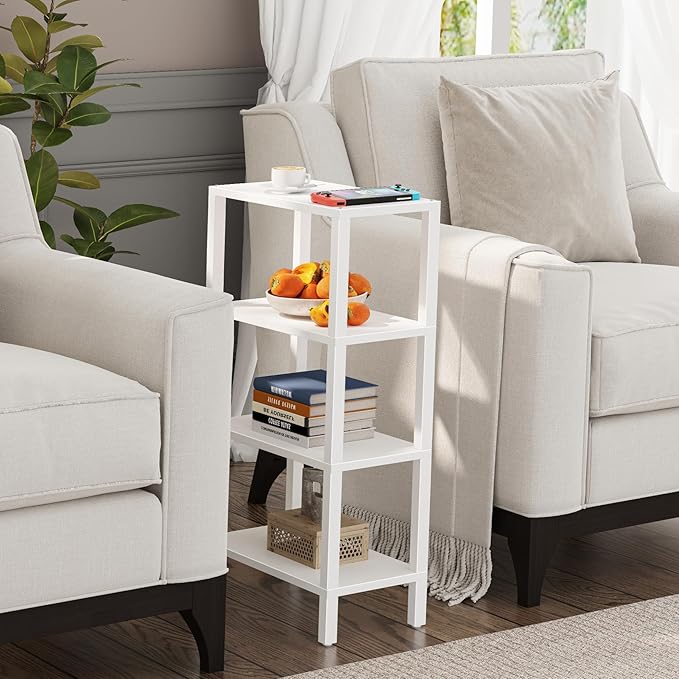 TUTOTAK Small Side Table, Narrow End Table, Skinny Sofa Table, Slim Nightstand, Couch Table, Living Room, Bed Room, White TB01BW0782