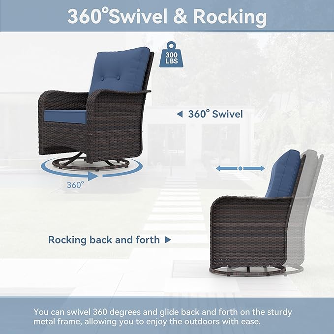 Kurapika 12 Pieces Patio Furniture Set, Rattan Wicker Sofa Set, Outdoor Conversation Sets w/Swivel Rocking Chairs Patio Sectional Sofa w/4 Inch Cushion, Navy Blue