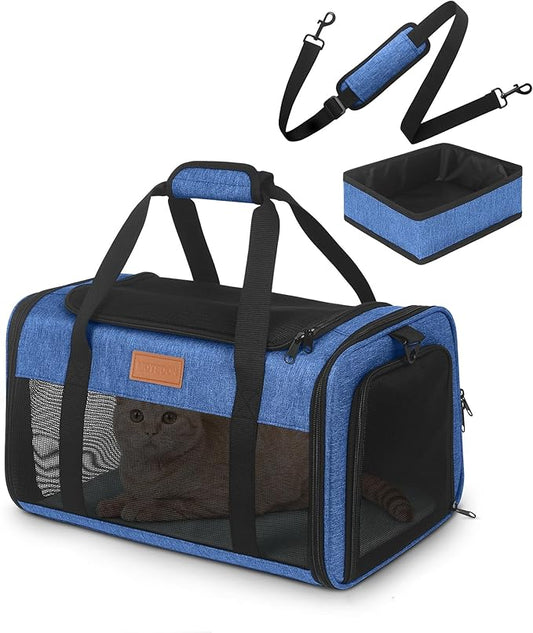 PETUX TSA Approved Pet Carrier in Cabin, 17"x11"x9.5" Cat Travel Carrier with Litter Box for Small Cats up to 12 lb, Portable Breathable Airline Approved Cat Carriers for Travel and Vet Visit, Blue