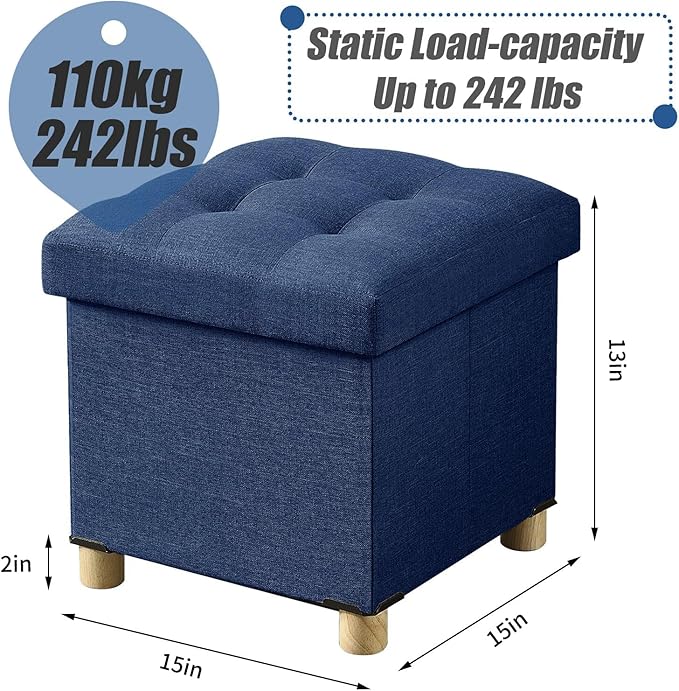 BRIAN & DANY Small Ottoman with Storage, Foot Stool Ottoman Storage Cube, Foot Rest for Couch with Legs, Navy Blue 15" x 15" x 15"