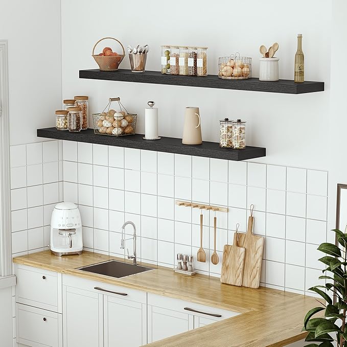 Vivelove 10" Deep Floating Shelves for Wall, 55in Long Shelf for Bathroom, Living Room, Kitchen, Farmhouse, Shelves for Room Wall with Invisible Brackets, Set of 1, Black