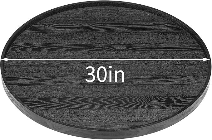30 inch Round Solid Wood Serving Tray Extra Large Tea Coffee Snack Food Meals Serving Plate Non-Slip Kitchen Party Bar Server Ottoman Tray Breakfast Tray with Raised Edges Black