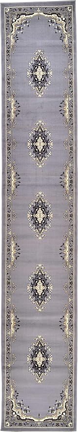 Unique Loom Reza Collection Traditional Persian Style Area Rug, 3 ft x 16 ft 5 in, Gray/Ivory