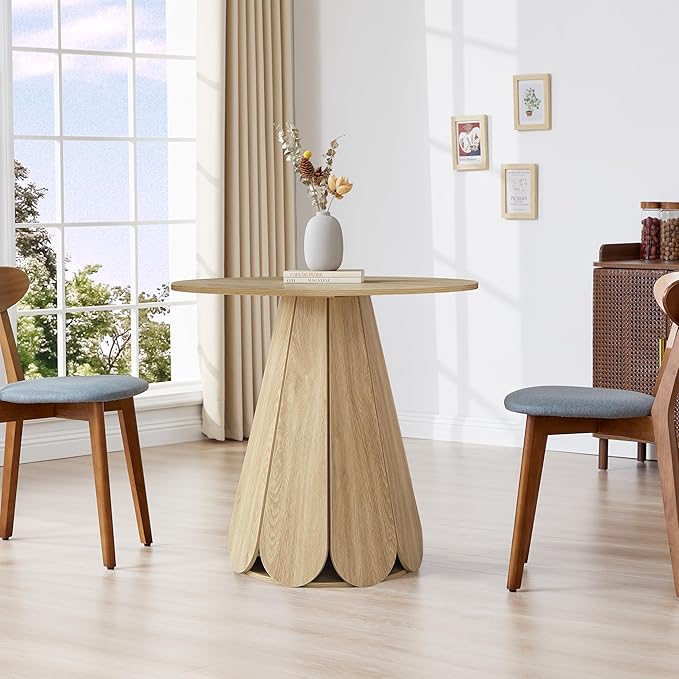 31.5 inch Small Round Dining Table, Modern Kitchen Table for 2 to 4 Person, Farmhouse Wood Circle Dining Room Tables with Pedestal Base, Space Saving Dinner Tables for Apartment, Small Space, Natural