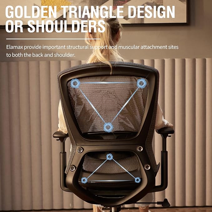 ELABEST T96 Mesh Office Chair,Ergonomic Computer Desk Chair,Sturdy Task Chair- Adjustable Lumbar Support & Armrests,Tilt Function,Comfort Wide Seat,Swivel Home Office Chair