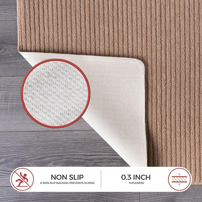 Non Slip Beige Solid Rubber Back Thing Runner Rugs for Living Room 2x10 for Kitchen, Rug for Bedroom and Hallway, Stain Resistant Easy Cleaning Non Shedding Carpet Beige 2 x 10