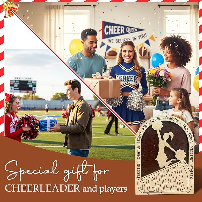 Cheerleader Christmas Ornament 2025 - Cheerleader Gifts for Girls - Gifts for Cheerleaders, Cheer Coach - Cheerleading Ornament Hanging Decor - 2 Layer Wood Cheerleading Ornaments for Christmas Tree