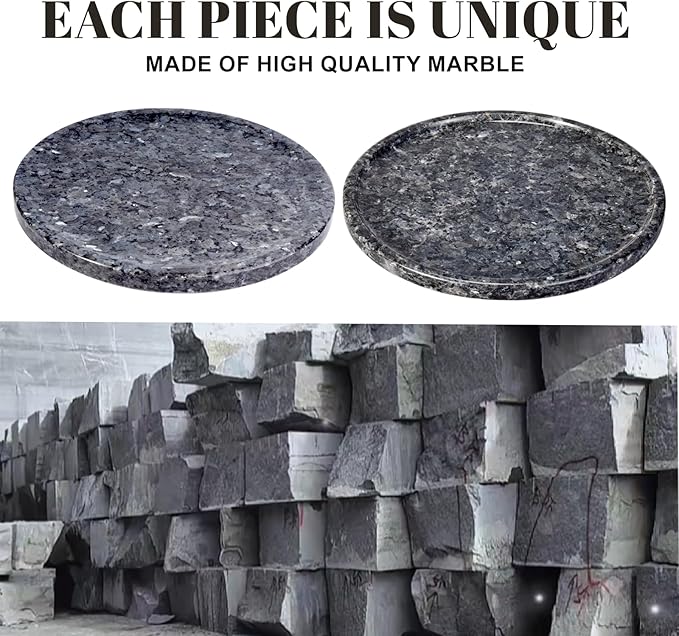 Natural Marble Tray, 11.8in Serving Tray for Fruit, Round Decorative Vanity Stone Plate for Jewelry&Key, Quality Storage Dish for Kitchen Coffee Table and Bathroom Desktop, Blue Pearl