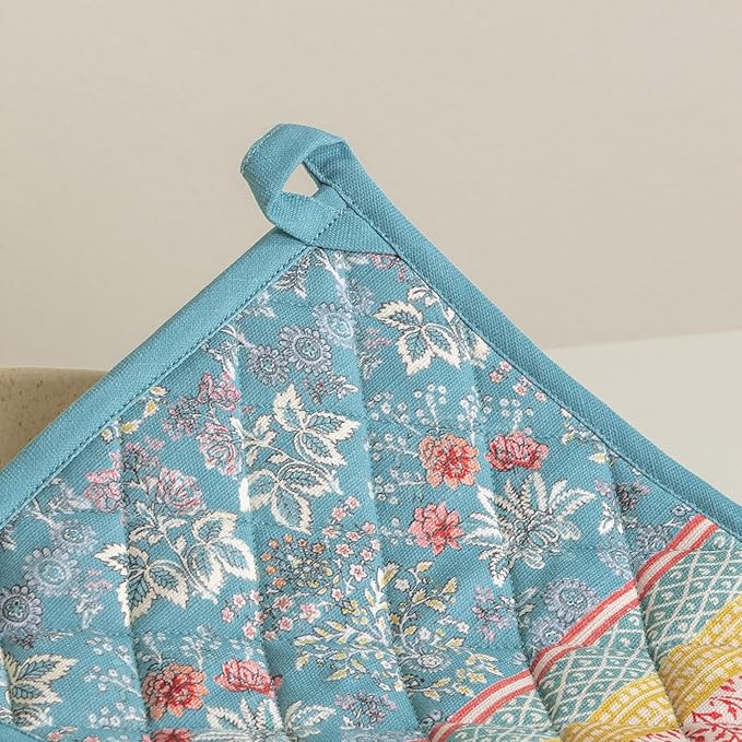 Maison d' Hermine Pot Holders 100% Cotton Heat Resistant Potholders 8" x 8" Hot Pads with Loop BBQ, Cooking, Baking, Grilling, Kitchen, Handling Hot Pans Spring/Summer (Pack of 1, Marquise)