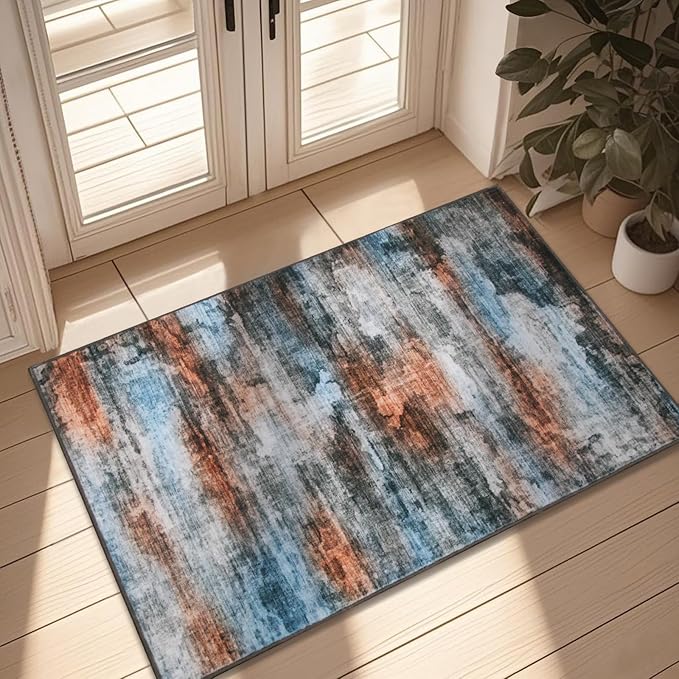 WILLSUN Washable Area Rugs, 2x3 Non-Slip Boho Small Area Rugs for Entryway, Kitchen, Bathroom, Machine Washable Vintage Rug, Indoor Floral Print Carpet for Home Decor, Kid & Pet Friendly Mat