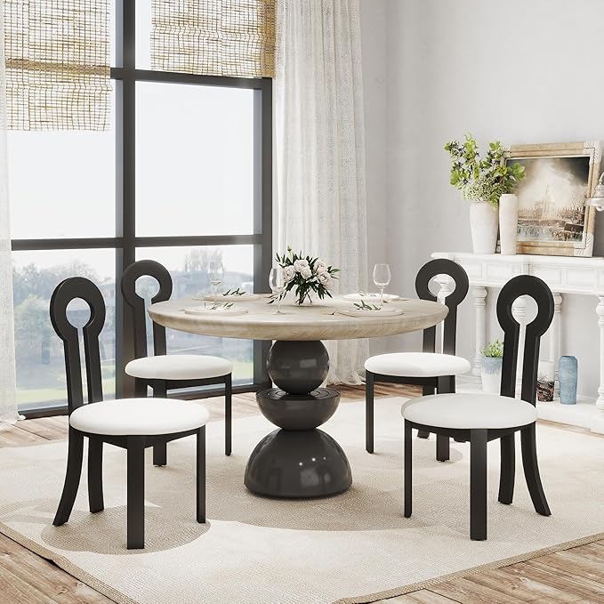 Wooden Dining Chairs Set of 4 Upholstered Kitchen & Dining Room Sherpa Chairs, Mid Century Modern Dining Chairs White with Black Legs