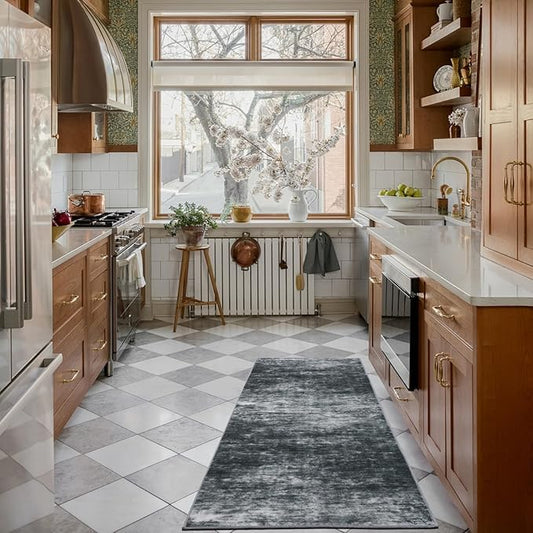 WILLSUN Washable Area Rugs, 2x6 Non-Slip Boho Area Rugs for Kitchen, Living Room, Bedroom, Machine Washable Vintage Rug, Indoor Floral Print Carpet for Home Decor, Kid & Pet Friendly Mat