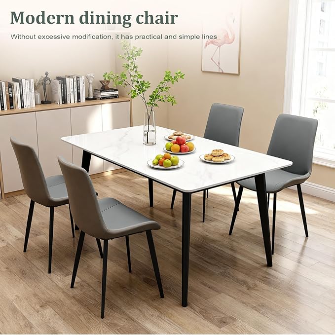 Dining Chairs, Modern PU Leather Dining Room Chair with Sturdy Metal Legs, Upholstered Seat Dinner Chairs Accent Side Chairs for Indoor Kitchen Living Room Restaurant(Light Grey & Dark Grey, Set of 6)