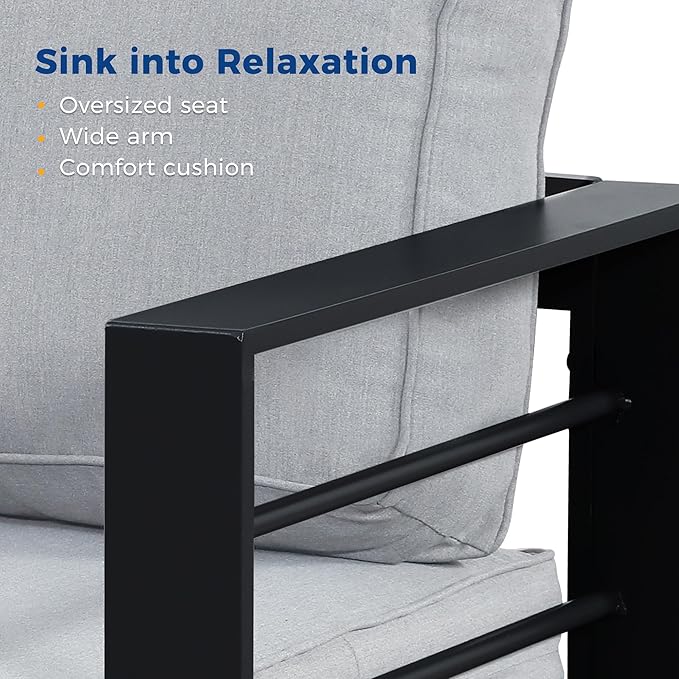 Wisteria Lane Aluminum Outdoor Patio Furniture Set, Modern Patio Conversation Sets, Outdoor Sectional Metal Sofa with 5 Inch Cushion and Coffee Table for Balcony, Garden, Black Frame & Gray Cushion