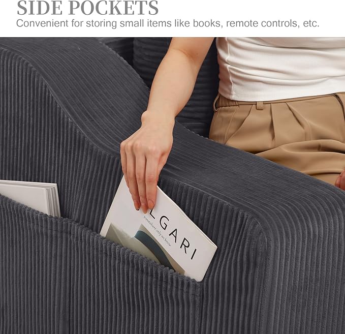 MeMoreCool Convertible Sofa Bed, Pull Out Loveseat Sofa Sleeper Couch for Bedroom Living Room Lounge, 2 in 1 Small Couch Bed with Pillow, Foldable Love Seat Futon Corduroy Grey