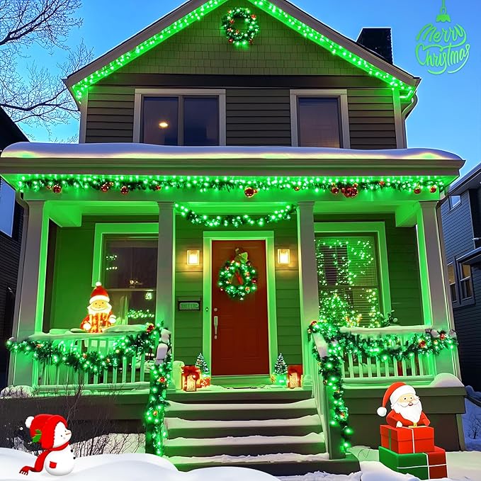 JMEXSUSS 2 Pack Green Christmas Lights, Total 400 LED 151FT Green Solar Lights Outdoor Waterproof, 8 Modes Solar String Light for Outside Patio Yard Tree Christmas Decorations