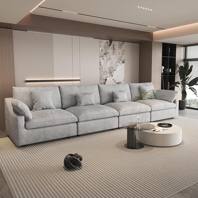 WJShome 160" Cloud Couch Sectional for Living Room, Down Filled Modular Sectional Sofa,4 Seater Convertible Couch, Sofa Covers Washable&Replaceable,Gray
