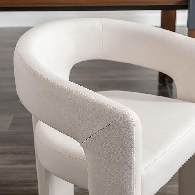 Modern Barrel Dining Chairs Set of 2, Linen Upholstered Accent Side Chair with Arms Comfy Makeup Vanity Chairs, Dining Living Room Kitchen Chairs, Beige