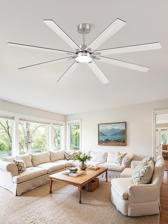Fanbulous Modern Farmhouse 84 Inch Large Ceiling Fan, 6-Speed Reversible DC Industrial Ceiling Fans with Lights for Shop/Living Room/Covered Outdoor-Nickel