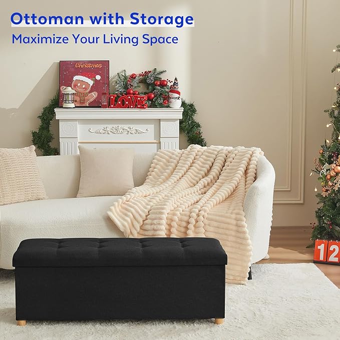BRIAN & DANY 43 Inches Folding Storage Ottoman Bench, Ottoman with Storage Bench for Bedroom, Living Room, Entryway, Foot Rest with Legs, Black