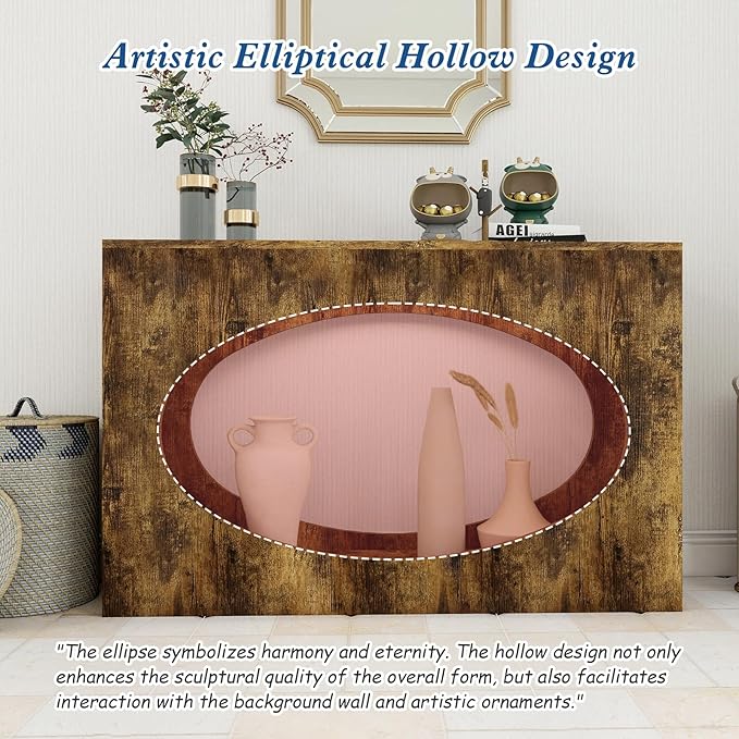 Solid Wood Console Table, Farmhouse Entryway Table with Open Storage, Long Sofa Table Behind Couch, for Living Room, Hallway, Foyer, Entrance, Easy Assembly, Rustic Brown