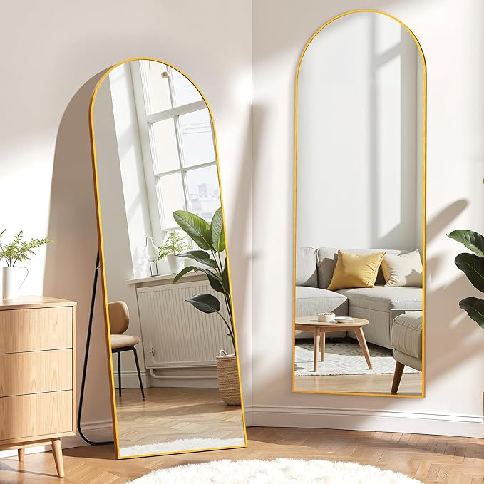 Arched Full Length Mirror, 64"×21" Large Mirror, Mirrors Full Length for Home Wall Decor, Floor Length Mirrors with Stand for Bedroom Room Décor, Gold