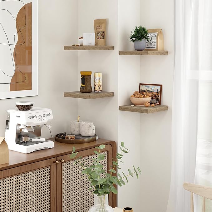 Fun Memories Floating Shelves for Wall - 9 Inch Square Shelves with Invisible Brackets, Small Wall Shelf for Living Room, Bathroom, Bedroom, and Kitchen Decor，Set of 3