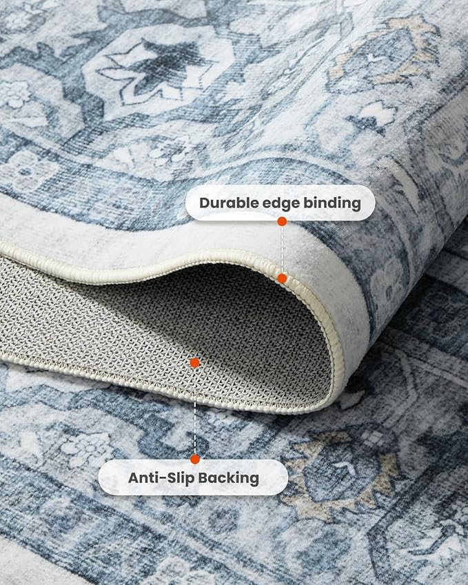 AMADA HOMEFURNISHING 8x10 Area Rug, Washable Low-Profile Large Area Rug with Non-Slip Backing & Durable Edge Binding, Vintage Large Rugs for Living Room, Bedroom