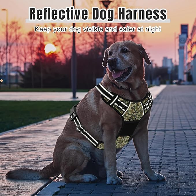 Rnivvi No Pull Dog Harness, Cute Reflective X-Large Sized Puppy Harness, Adjustable Soft Padded Vest for Large Dogs, Heavy Duty Pet Vest with Easy Control Handle for Walking Training, Green Camouflage