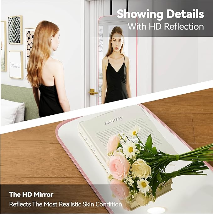 57x20 Door Hanging Full Length Mirror, Floor Stand (Height 5.7ft just Body in1.3ft) Wall Mounted Metal Frame Rectangle Dressing Mirrors for Bedroom Room 57 inch Pink Rose Gold