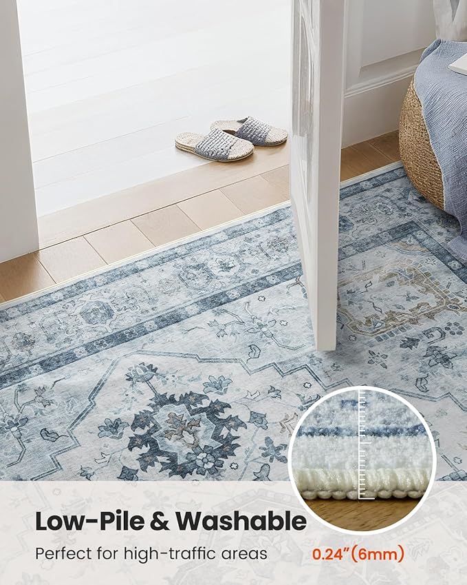 AMADA HOMEFURNISHING 8x10 Area Rug, Washable Low-Profile Large Area Rug with Non-Slip Backing & Durable Edge Binding, Vintage Large Rugs for Living Room, Bedroom