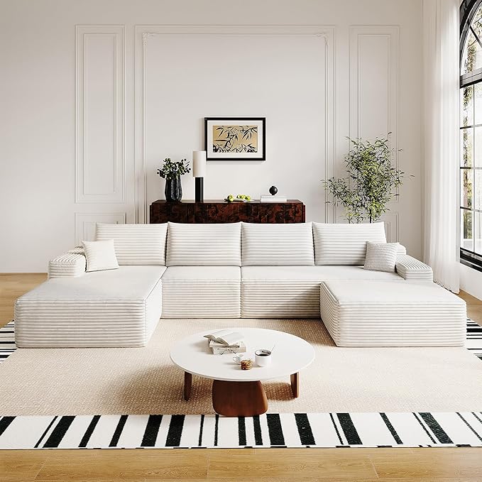 136" Sectional Couches for Living Room Modern Modular Sofa with L-Shape Couchs Upholstered Boneless Couch Deep Seat Sectional Couch with Chaise (White, Left Facing Chaise+3Seaters+Ottoman)