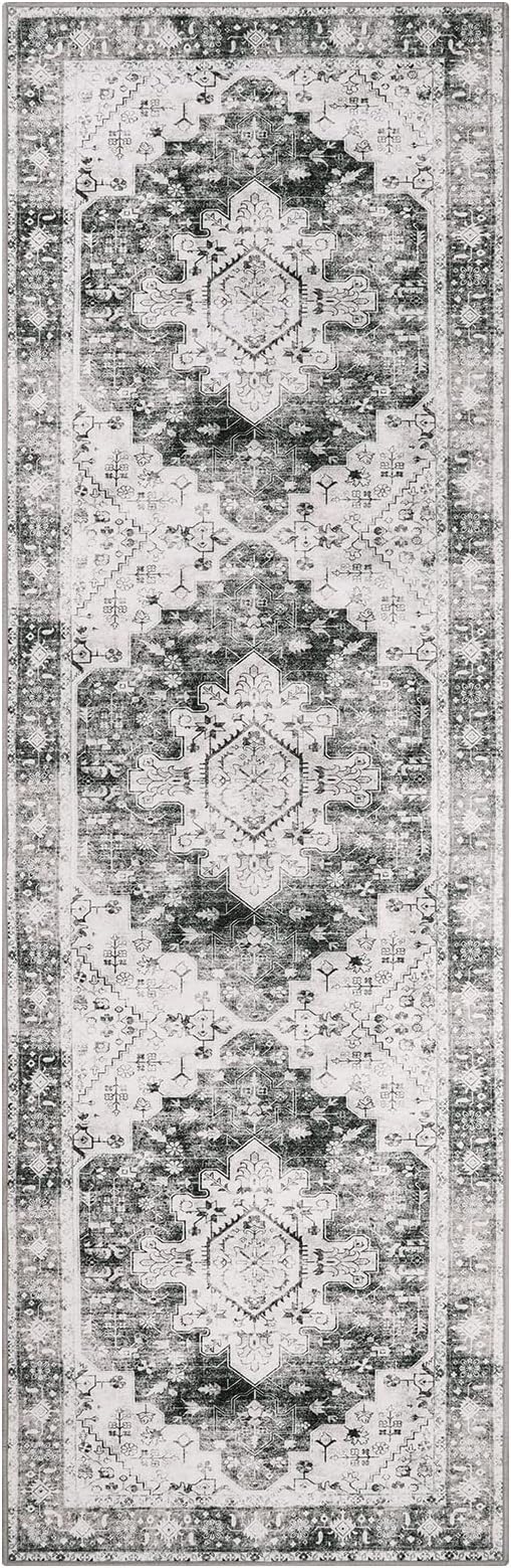 Moynesa Ultra-Thin Washable Runner Rug 2x7 for Hallway Non-Slip, Grey Kitchen Runner Rugs with Rubber Backing, Long Non Shedding Low Pile Bedroom Bedside Carpet for Bathroom Laundry Living Room