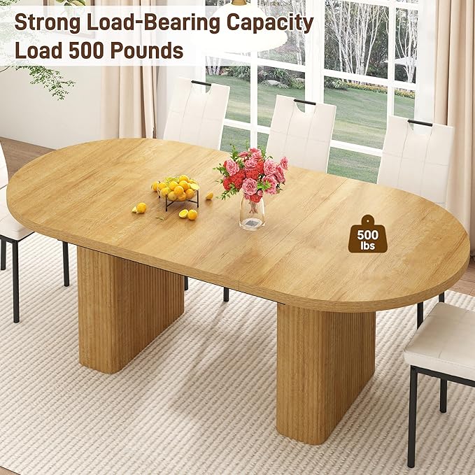 70.8 in Dining Table for 4 5 6 | Modern Natural Rectangular Kitchen Table W/Waterproof Wood Tabletop,Farmhouse Long Dining Room Tables W/Foot Pads&Wood Strip Base for Kitchen Living Room