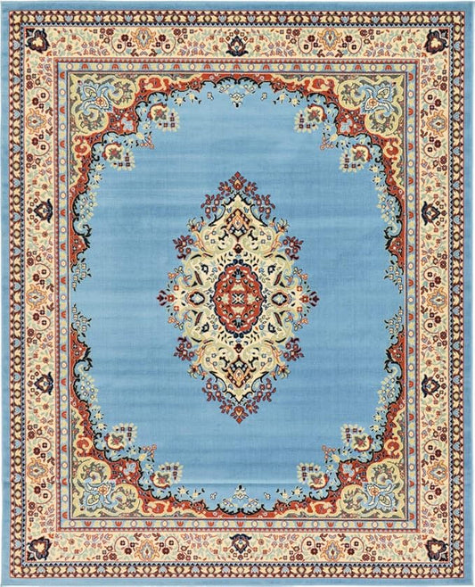 Unique Loom Reza Collection Traditional Persian Style Area Rug, 8 x 10 ft, Light Blue/Ivory