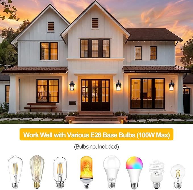 Kalium Outdoor Light Fixtures Wall Mount, Waterproof Exterior Wall Lanterns with Glass, Matte Black, Outside Wall Sconces, Front Porch Lighting for House Garage Doorway Patio 12.5 in