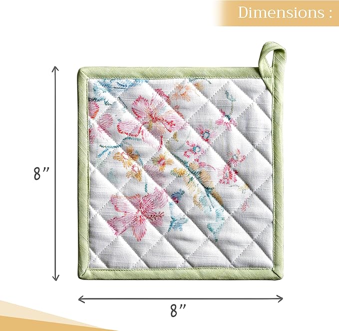 Maison d' Hermine Pot Holders 100% Cotton Heat Resistant Potholders 8" x 8" Hot Pads with Loop BBQ, Cooking, Baking, Grilling, Kitchen, Handling Hot Pans Spring/Summer (Pack of 1, Paradise Island)
