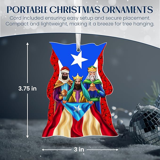 FLAGWIX Puerto Rico Christmas Ornament 2025 - Three Kings Day Acrylic Ornaments for Tree Decorations - Christmas Decorations for Home Indoor, Puerto Rico Gifts for Women Men Mom Dad, Friend Gift Ideas