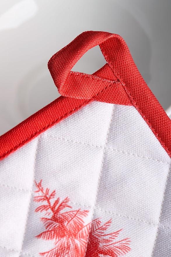 Maison d' Hermine Pot Holders Set 100% Cotton Heat Resistant Potholders 8" x 8" Hot Pads with Loop for Thanksgiving Christmas Decorations BBQ Cooking Baking Handling Hot Pans (Pack of 2, Winter Jouy)