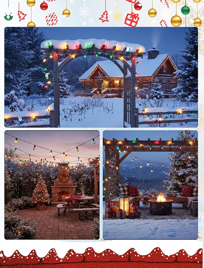 25FT C7 LED Christmas Lights Outdoor, Multicolor Vintage Style String Lights, Connectable Retro Christmas Decor for Porch, Trees, Yard, or Vehicle – UL Listed & Energy Efficient
