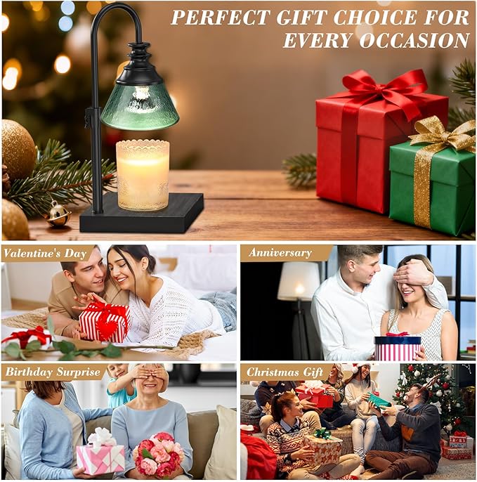 Uflatek Candle Warmer Lamp with Timer DarkGreen, Adjustable Height Dimmable Lamp with 2 Bulbs,Vintage Home Decor, Housewarming Birthday Gifts for Women Mom