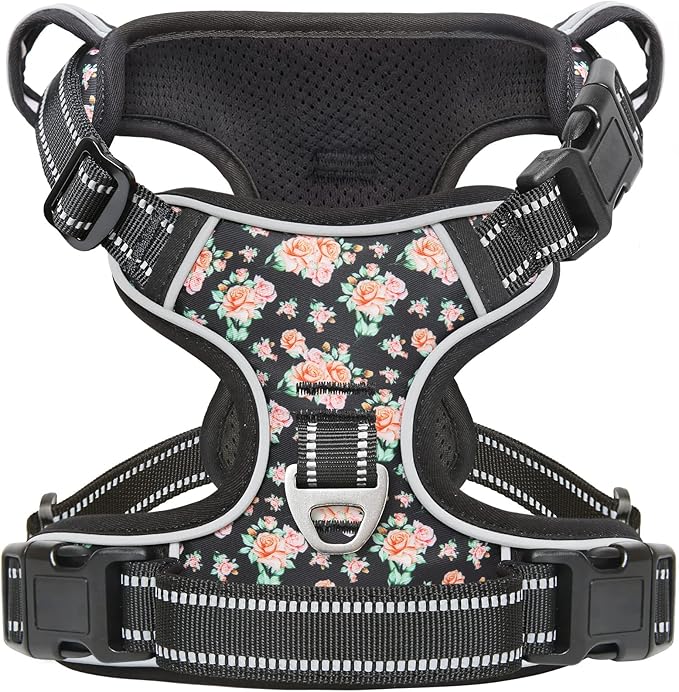 Timos Dog Harness, No-Pull Pet Harness with 2 Leash Clips, Adjustable Soft Padded Dog Vest, Reflective Outdoor Pet Oxford Vest with Easy Control Handle