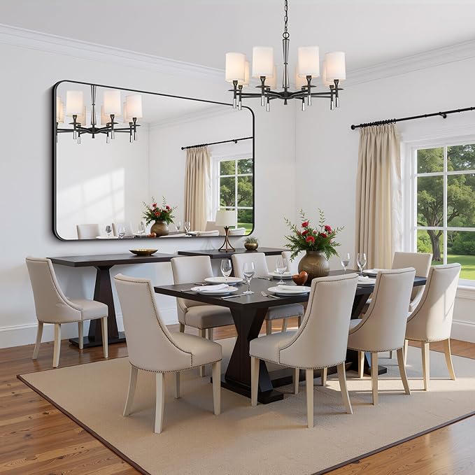 FORBATH Large Bathroom Mirror 60" x 40", Black Rectangle Metal Framed Rounded Corner Wide Wall Mounted Mirror for Bathroom Bedroom Entryway Decor(Horizontal/Vertical)