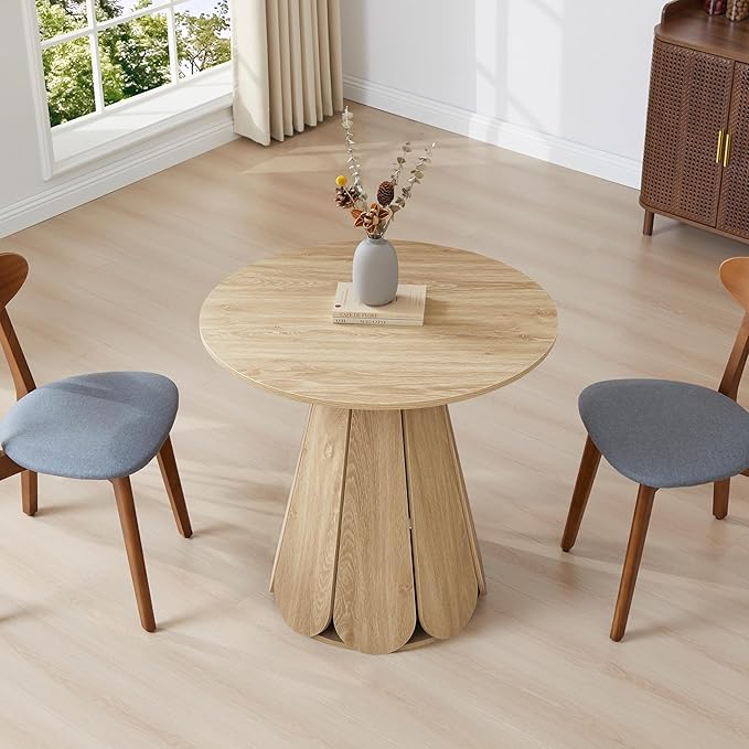 31.5 inch Small Round Dining Table, Modern Kitchen Table for 2 to 4 Person, Farmhouse Wood Circle Dining Room Tables with Pedestal Base, Space Saving Dinner Tables for Apartment, Small Space, Natural