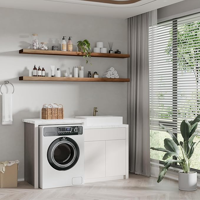 foxsky 60 Inch Solid Pine Wood Floating Shelves for Wall with Hidden Brackets, Rustic Farmhouse Wall Mounted Shelf for Bathroom, Living Room, Bedroom, Kitchen, Office Decor (Walnut)