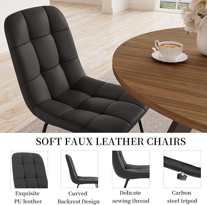 34.6'' Dining Table and Chairs for 2, Mid Century Modern Round Table Set, Space Saving for Apartment Kitchen Dining Room (Walnut Table+2 U-Shaped Black Chairs)