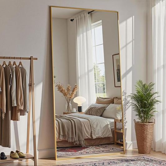 Full Length Mirror, 76"x34" Full Body Mirror, Floor Mirrors with Stand, Body Mirrors Standing Hanging Leaning Against Wall,Aluminum Frame Mirrors for Bedroom Cloakroom,Living Room,Gold