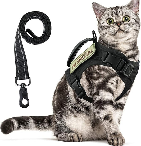 Tactical Cat Harness and Leash for Walking,Escape Proof Soft Adjustable Pet Vest Harness for Large Cat,Breathable Mesh Small Dog