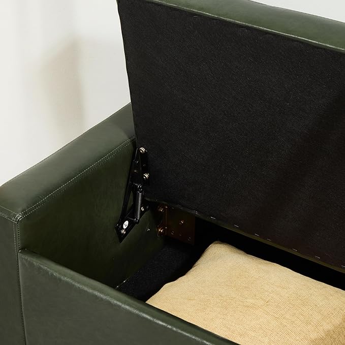 48" Faux Leather Ottoman with Storage, Tufted Storage Ottoman Bench with Safety Hinge, Rectangular Extra Long Bench for Bedroom, Living Room, Entryway and Window, Green