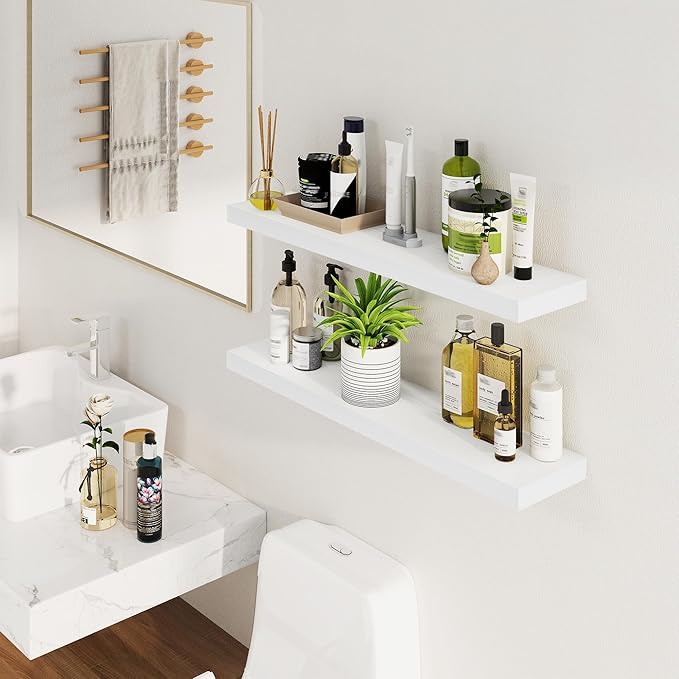 Fun Memories Floating Shelves for Wall, 36Inch Floating Shelves Set of 2, Hanging Shelf with Invisible Brackets, Bathroom Shelves for Living Room, Bedroom, Kitchen- White